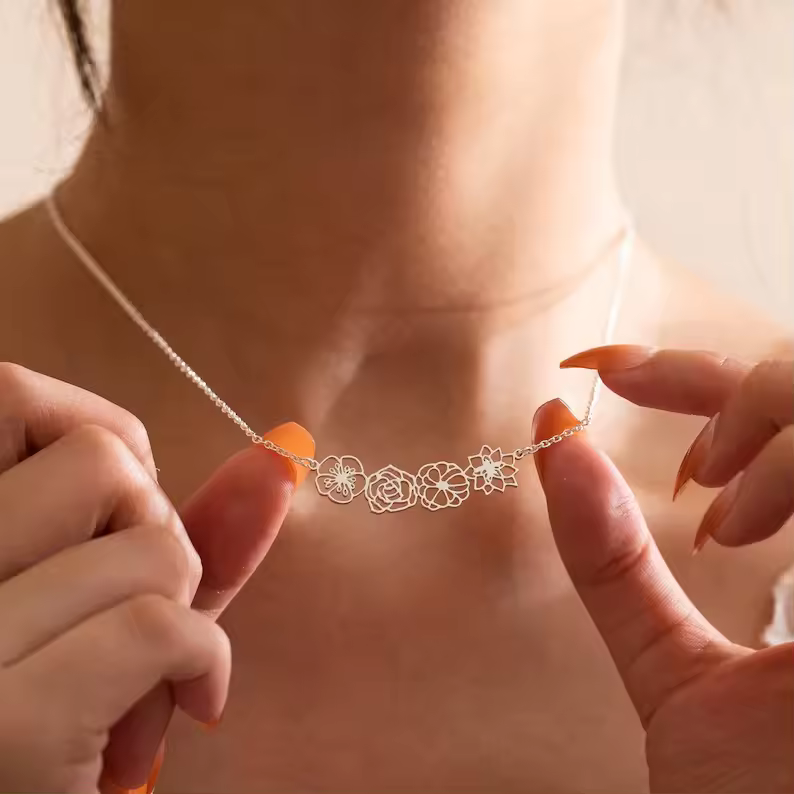 Geburtsblumen-Familienkette, Geschenk für Mama und Oma