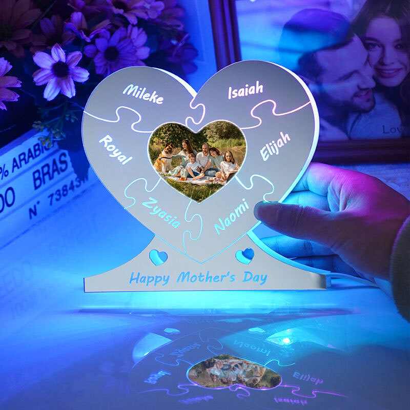 Personalisiertes Familienpuzzle, personalisiertes Fotospiegellicht – Muttertagsgeschenk