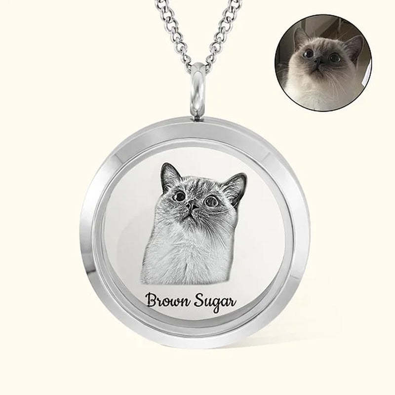 Personalized Pet Fur Keepsake Necklace with Portrait Memorial Jewelry 