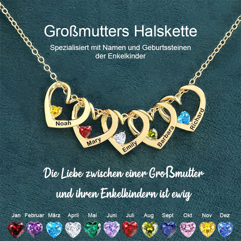 Personalisierte Herz-Namens-Geburtsstein-Halskette für Mama Oma