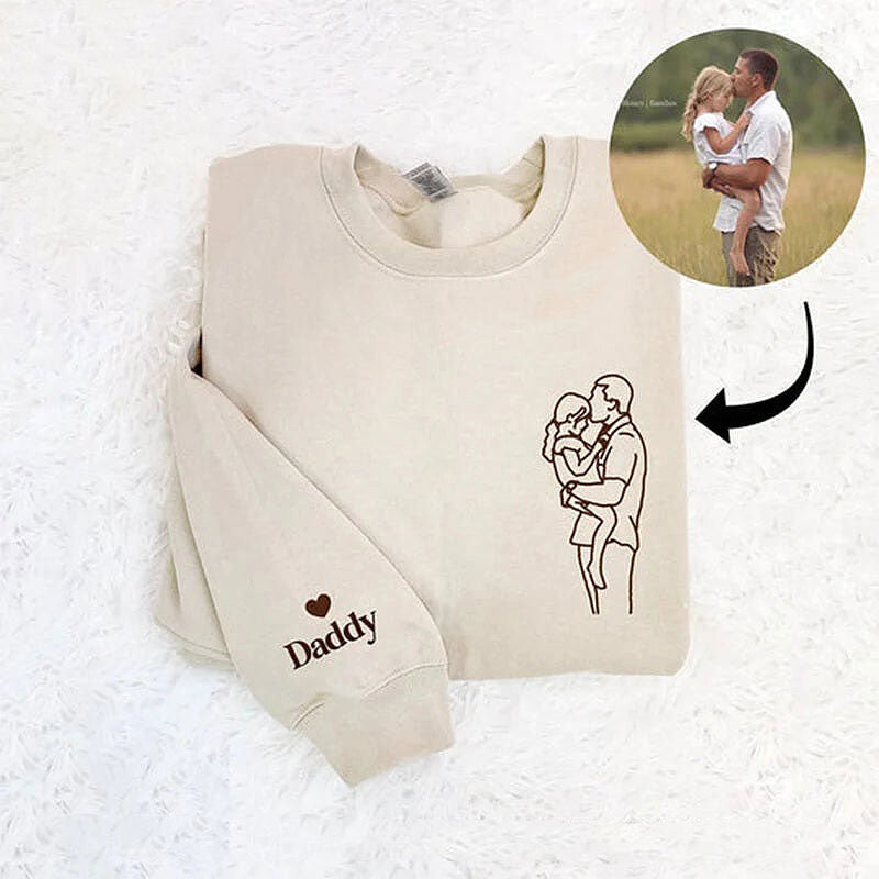 Benutzerdefinierte Stickerei Linie Foto Sweatshirt Vatertag Geschenk