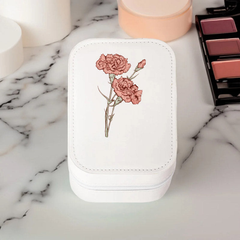 Personalisierte tragbare Make-up-Box und Schmuckschatulle mit Geburtsblumen