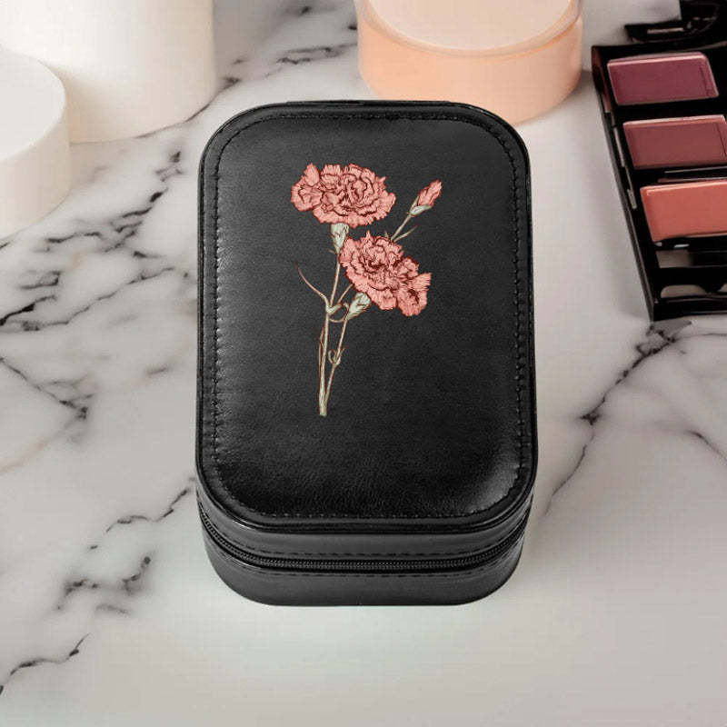 Personalisierte tragbare Make-up-Box und Schmuckschatulle mit Geburtsblumen
