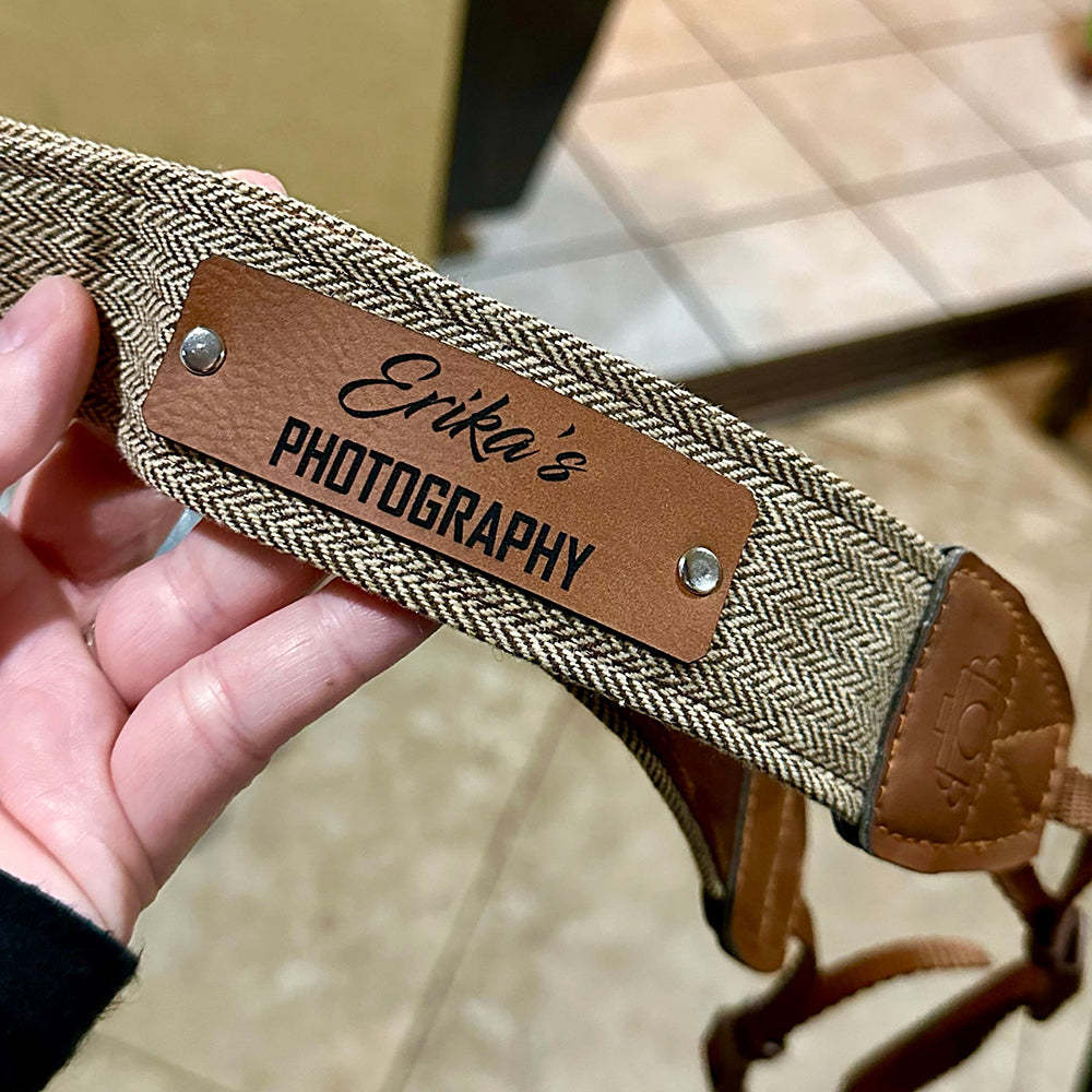Personalisiertes handgefertigtes Leder Patch Kameraband