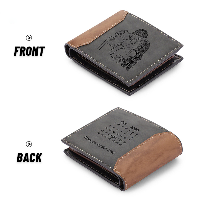 Personalisiertes Herren Portemonnaie, Portemonnaie aus PU-Leder mit individueller Bild- und Textgravur, Valentinstag, Jubiläumsgeschenk