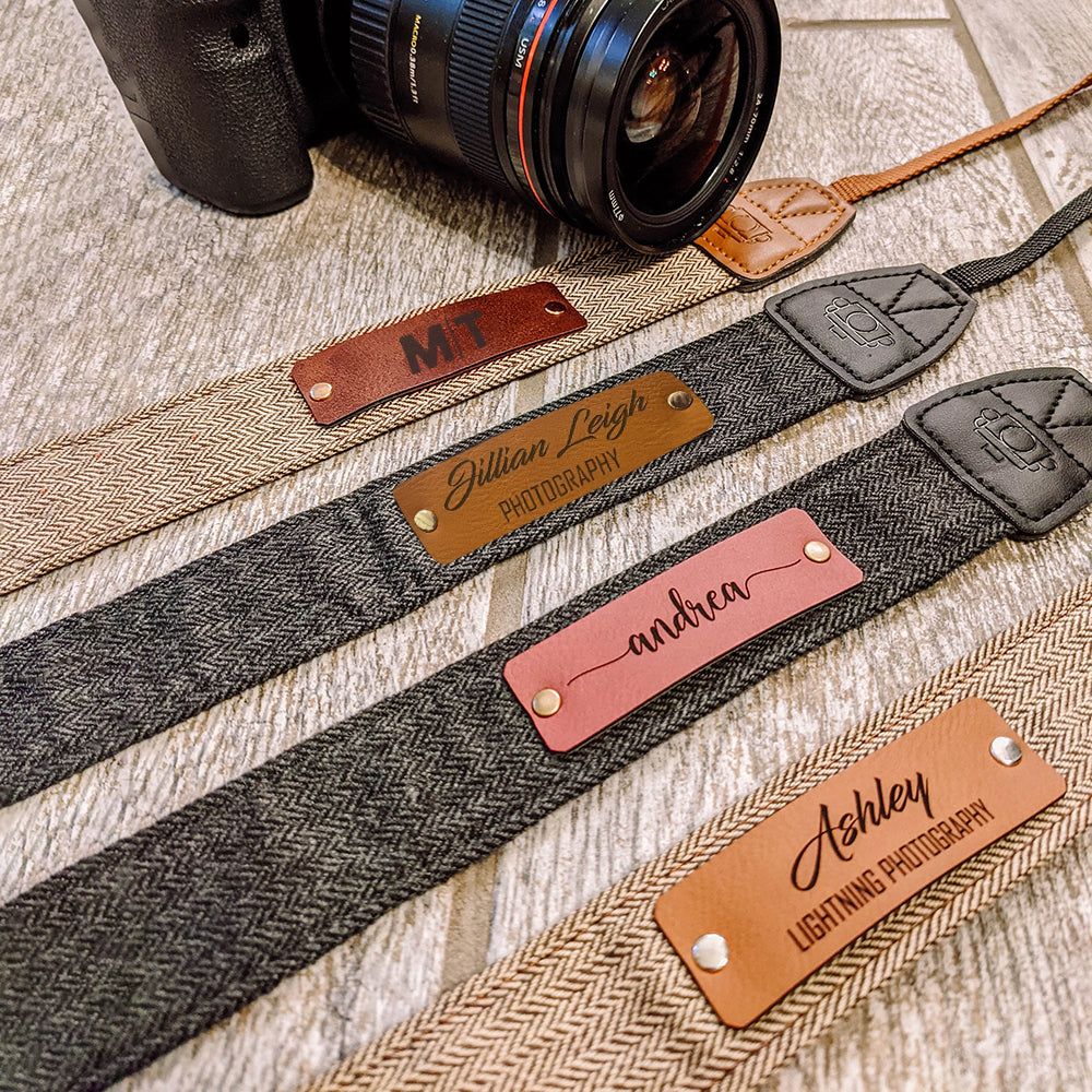 Personalisiertes handgefertigtes Leder Patch Kameraband