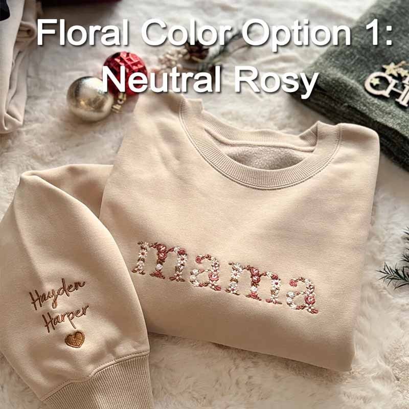 🌸 Everbloom – Besticktes Mama-Sweatshirt mit Blumenmuster für Mama und Oma