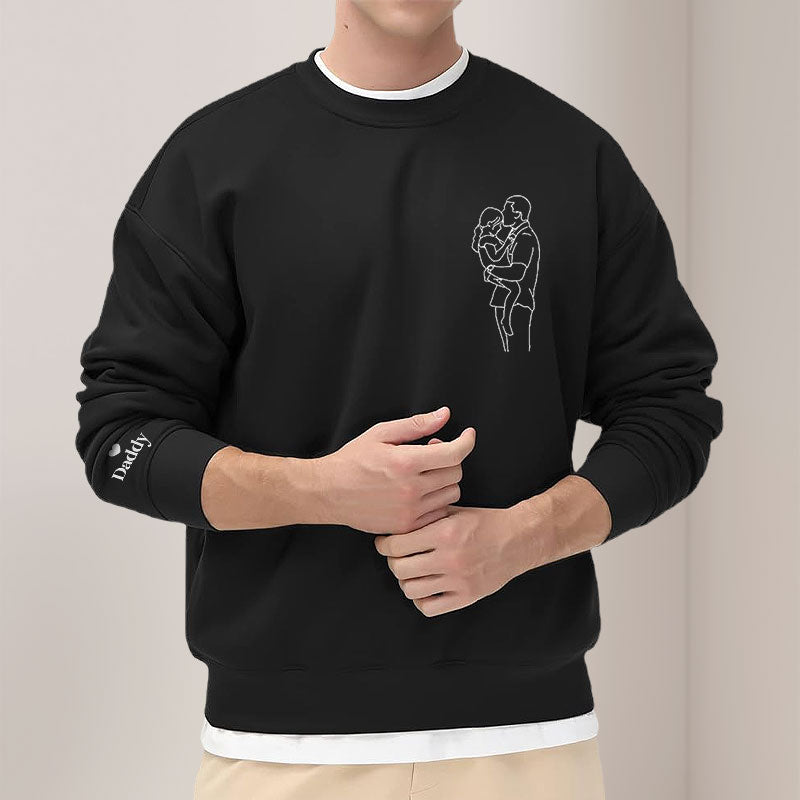 Benutzerdefinierte Stickerei Linie Foto Sweatshirt Vatertag Geschenk