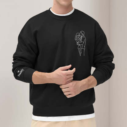 Benutzerdefinierte Stickerei Linie Foto Sweatshirt Vatertag Geschenk