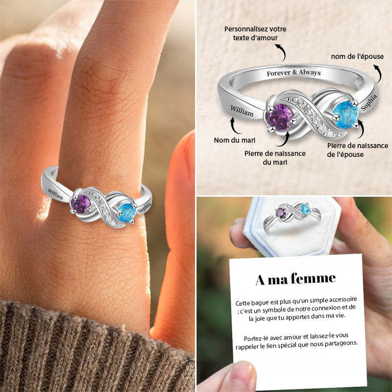 Bague De Naissance Personnalisée Pour Couple Avec Pierre De Naissance Infinie