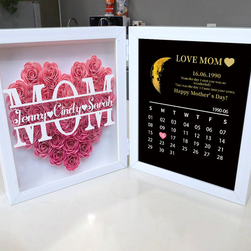 (Mum&Grandmum With Name) With REAL MOON PHASE Anniversary Calendar Custom flower frame