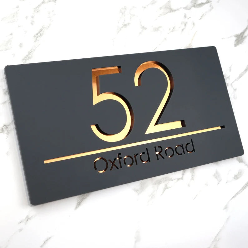 Custom house sign door address mirror plaque