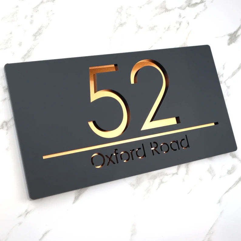 Custom house sign door address mirror plaque