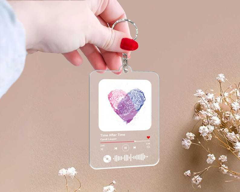 Personalisierter Schlüsselanhänger mit Fingerabdruck-Herz für Paare