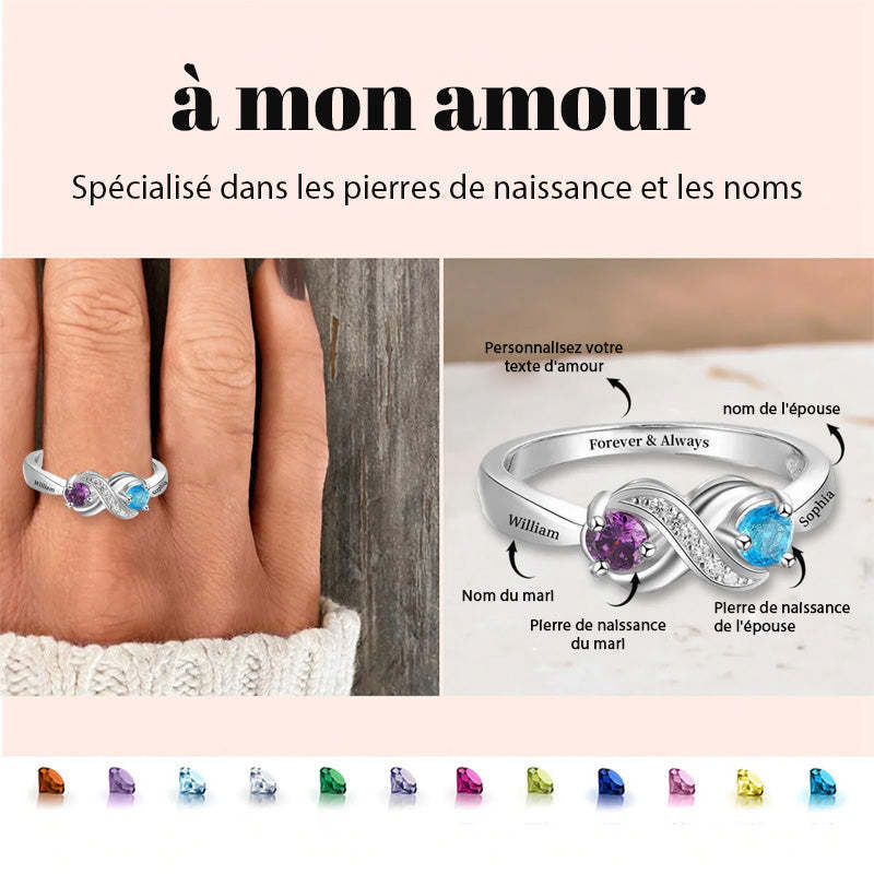Bague De Naissance Personnalisée Pour Couple Avec Pierre De Naissance Infinie