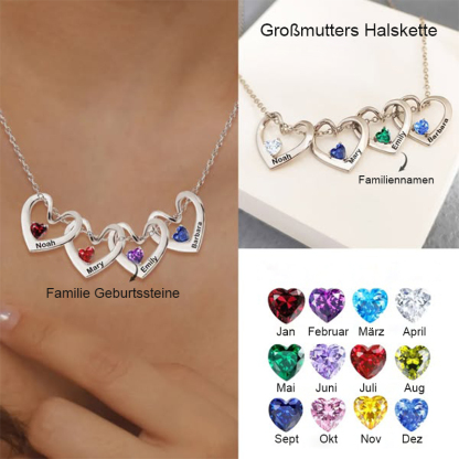 Personalisierte Herz-Namens-Geburtsstein-Halskette für Mama Oma