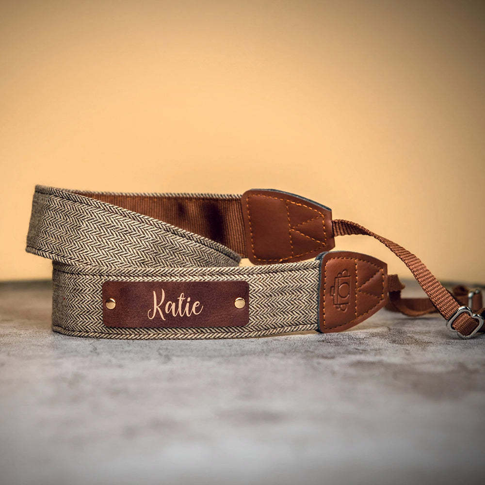 Personalisiertes handgefertigtes Leder Patch Kameraband