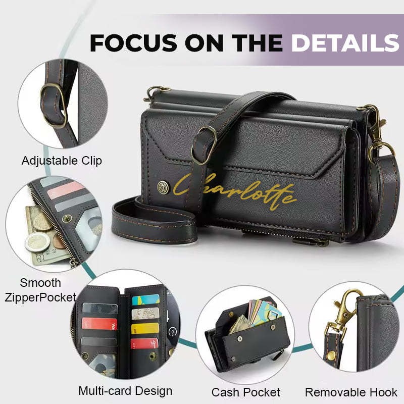 Personalisierter Briefkartenhalter Reißverschluss Portemonnaie Crossbody Handyhülle - Für iPhone und Samsung