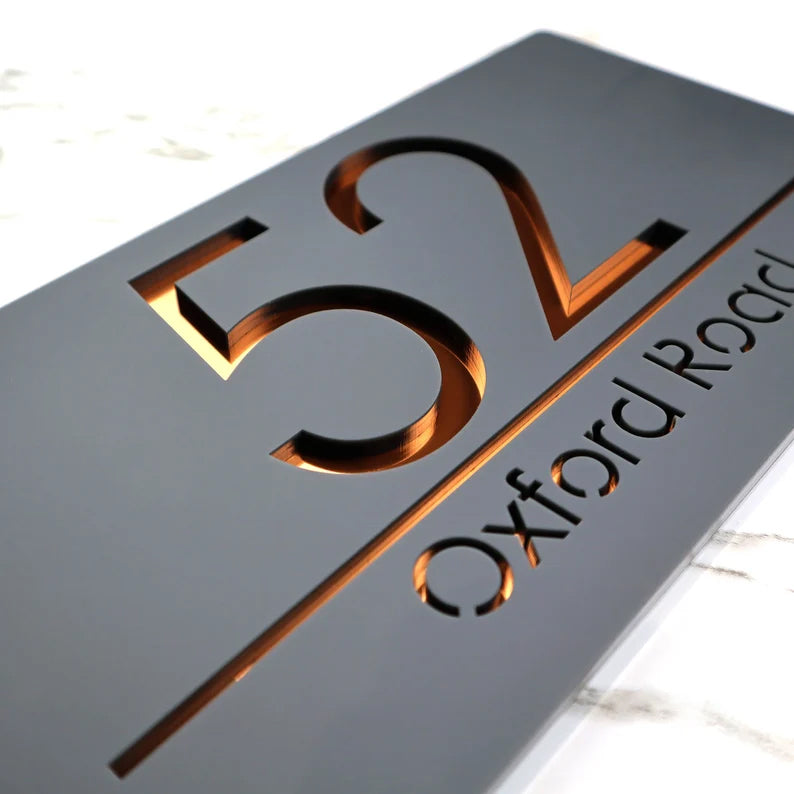 Custom house sign door address mirror plaque