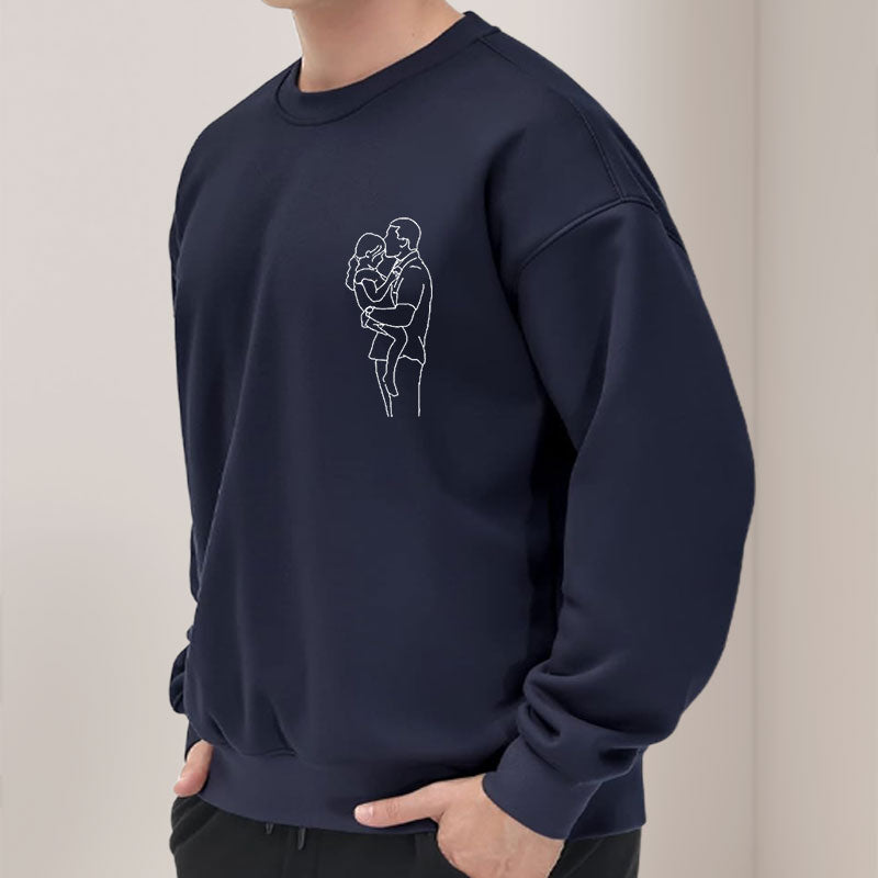 Benutzerdefinierte Stickerei Linie Foto Sweatshirt Vatertag Geschenk