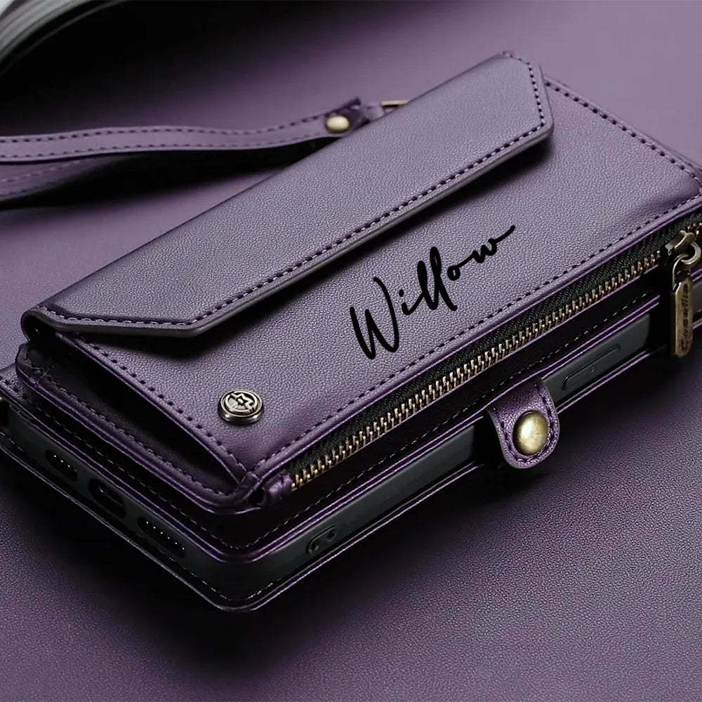 Personalisierter Briefkartenhalter Reißverschluss Portemonnaie Crossbody Handyhülle - Für iPhone und Samsung