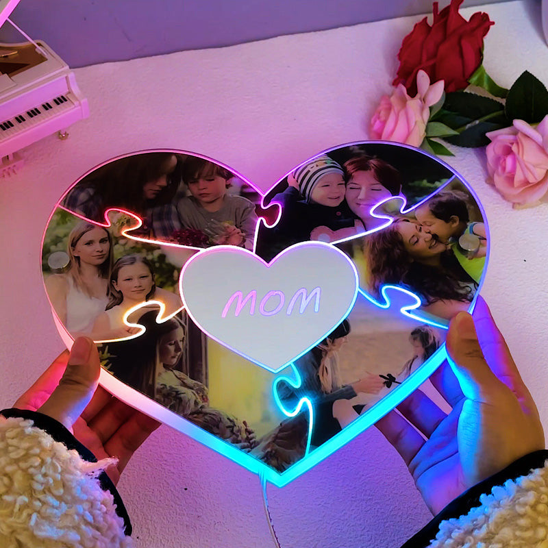 Personalisiertes Herz-Foto-Puzzle-Spiegellicht - Muttertagsgeschenk Geburtstagsgeschenk für Mama