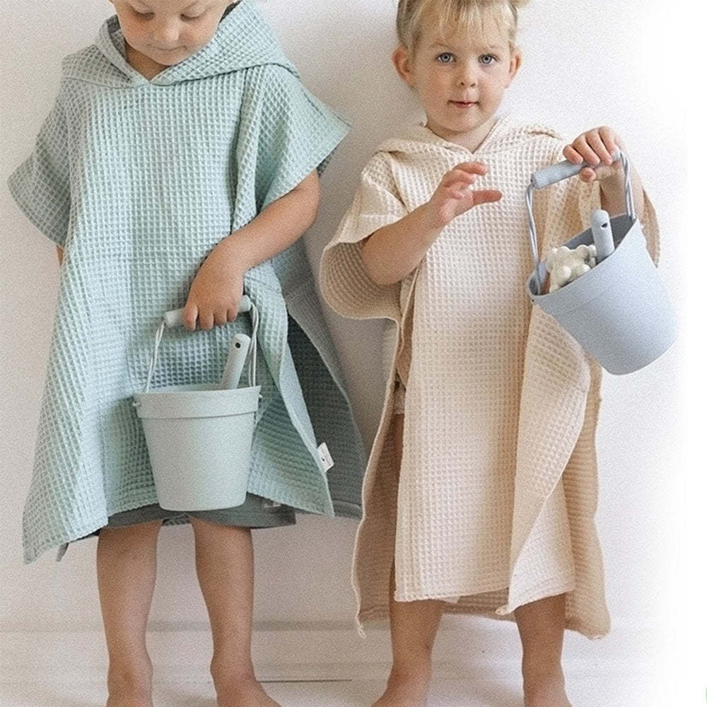 Personalized Embroidery Kids Waffle Bathrobe Cape - Suitable For Children Aged 2-7