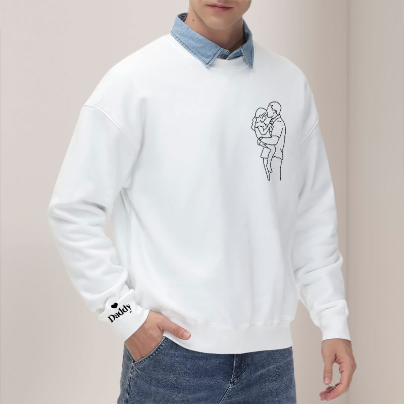Benutzerdefinierte Stickerei Linie Foto Sweatshirt Vatertag Geschenk