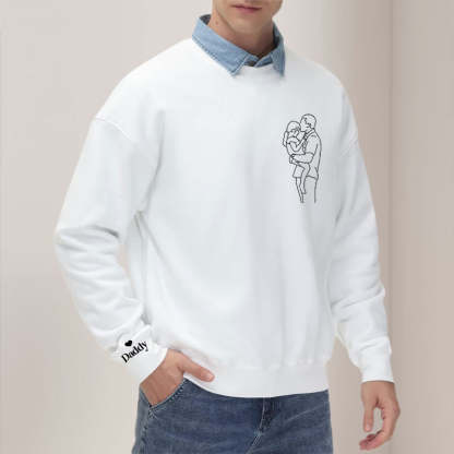 Benutzerdefinierte Stickerei Linie Foto Sweatshirt Vatertag Geschenk