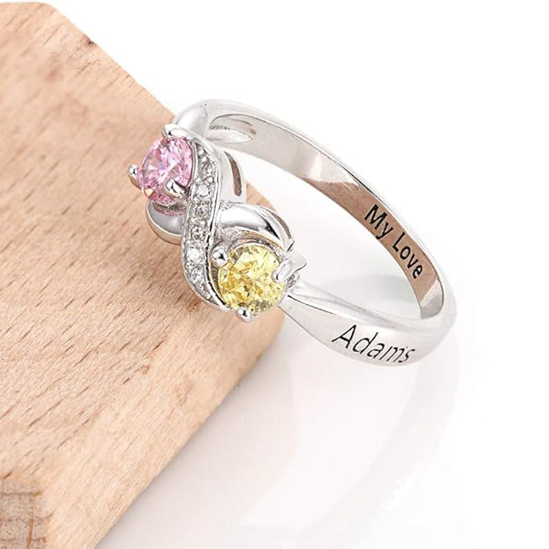 Bague De Naissance Personnalisée Pour Couple Avec Pierre De Naissance Infinie