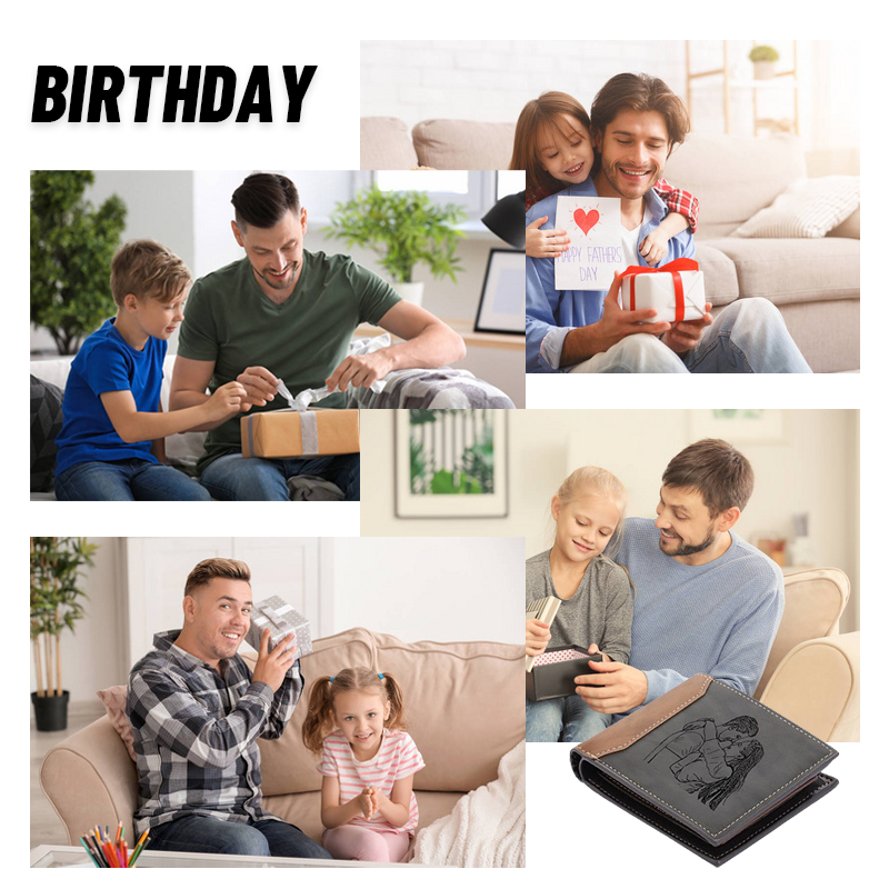 Personalisiertes Herren Portemonnaie, Portemonnaie aus PU-Leder mit individueller Bild- und Textgravur, Valentinstag, Jubiläumsgeschenk