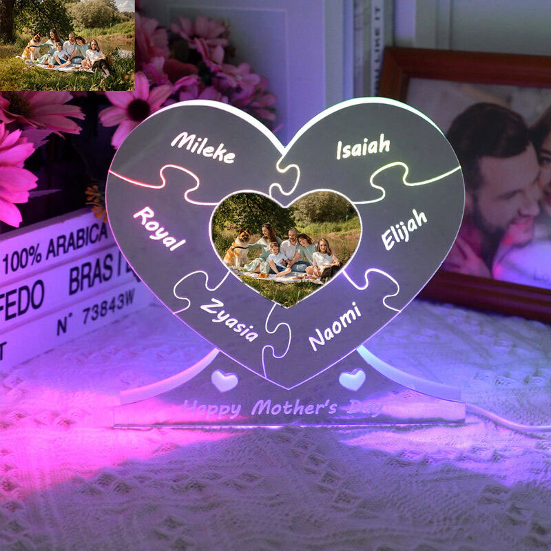 Personalisiertes Familienpuzzle, personalisiertes Fotospiegellicht – Muttertagsgeschenk