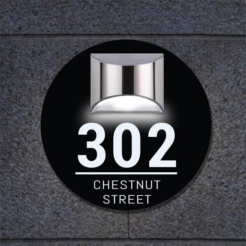 Custom Round illuminated solar door plaque