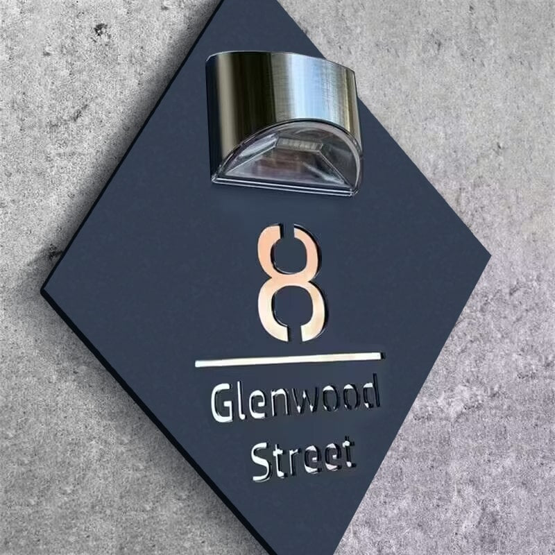 Personalized Diamond-Shaped Solar Light Laser Cutting House Plate