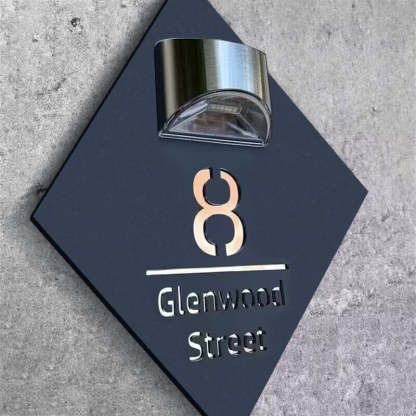 Personalized Diamond-Shaped Solar Light Laser Cutting House Plate