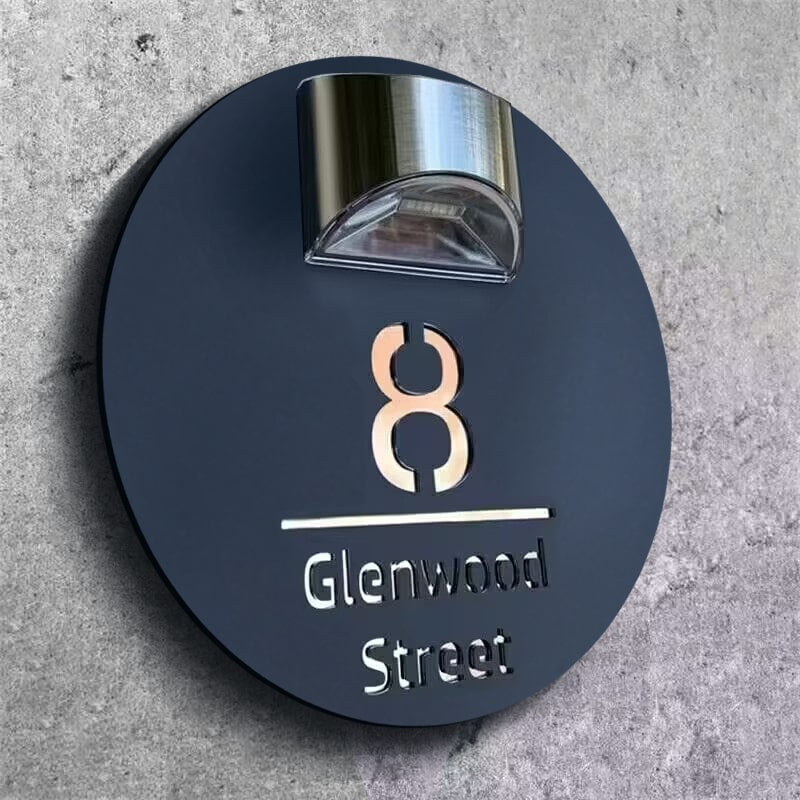 Personalized circular solar light laser cutting house plate