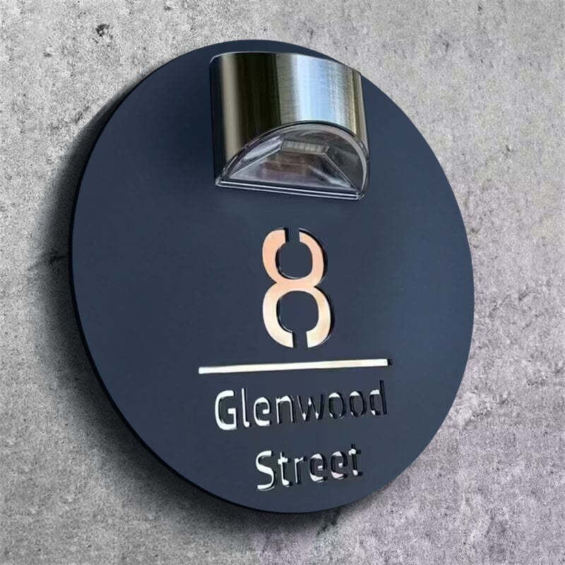 Personalized circular solar light laser cutting house plate