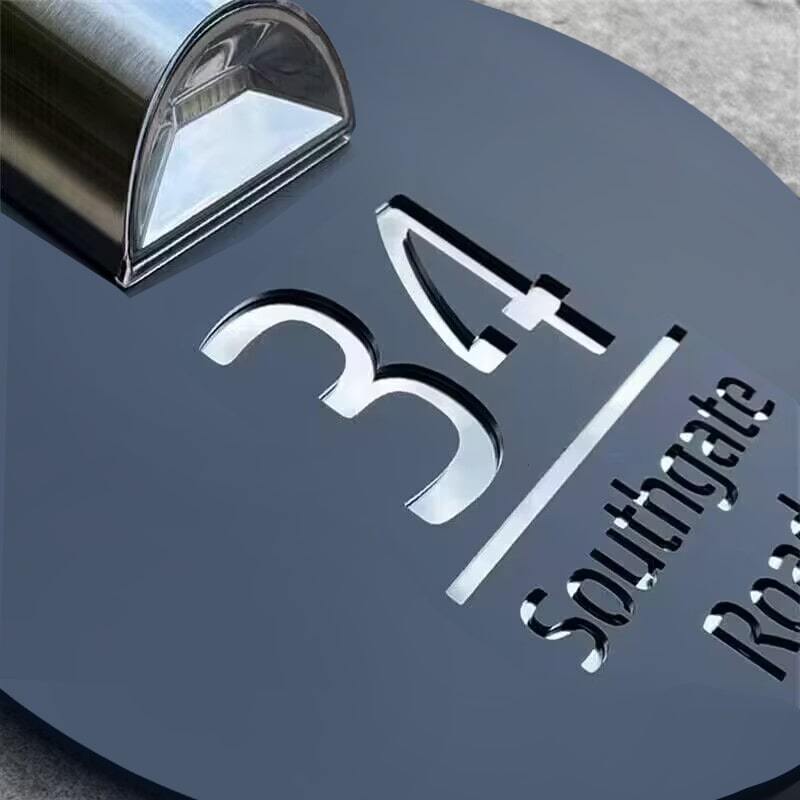 Personalized circular solar light laser cutting house plate