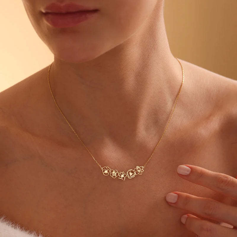 Geburtsblumen-Familienkette, Geschenk für Mama und Oma