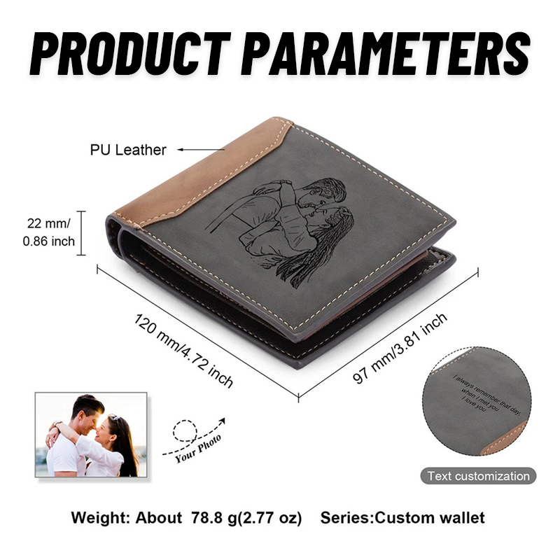 Personalisiertes Herren Portemonnaie, Portemonnaie aus PU-Leder mit individueller Bild- und Textgravur, Valentinstag, Jubiläumsgeschenk