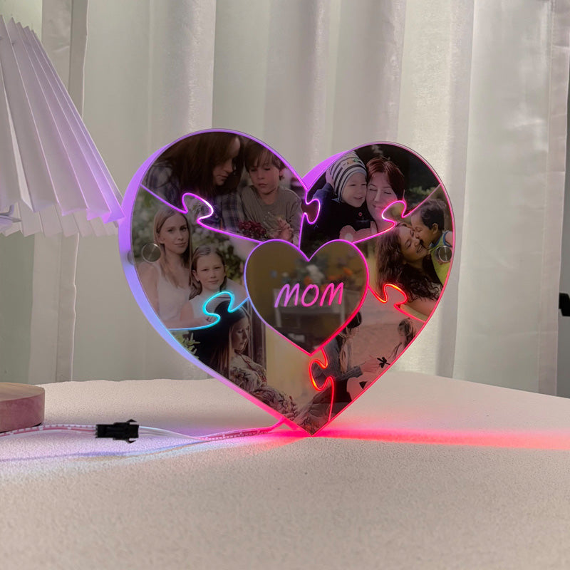 Personalisiertes Herz-Foto-Puzzle-Spiegellicht - Muttertagsgeschenk Geburtstagsgeschenk für Mama