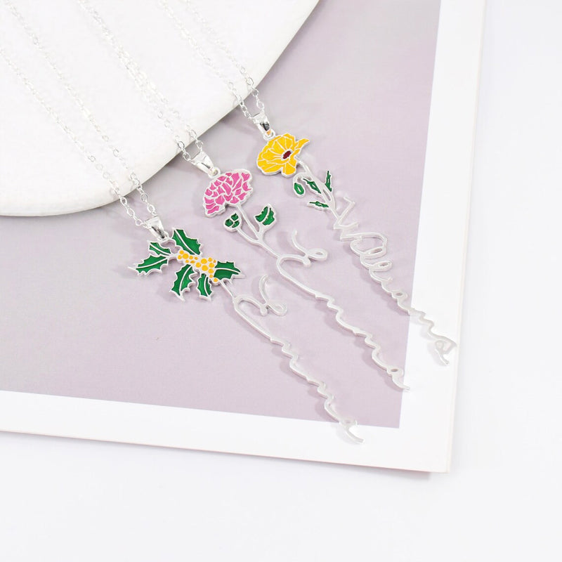 Personalized Name And Birthday Flower Necklace