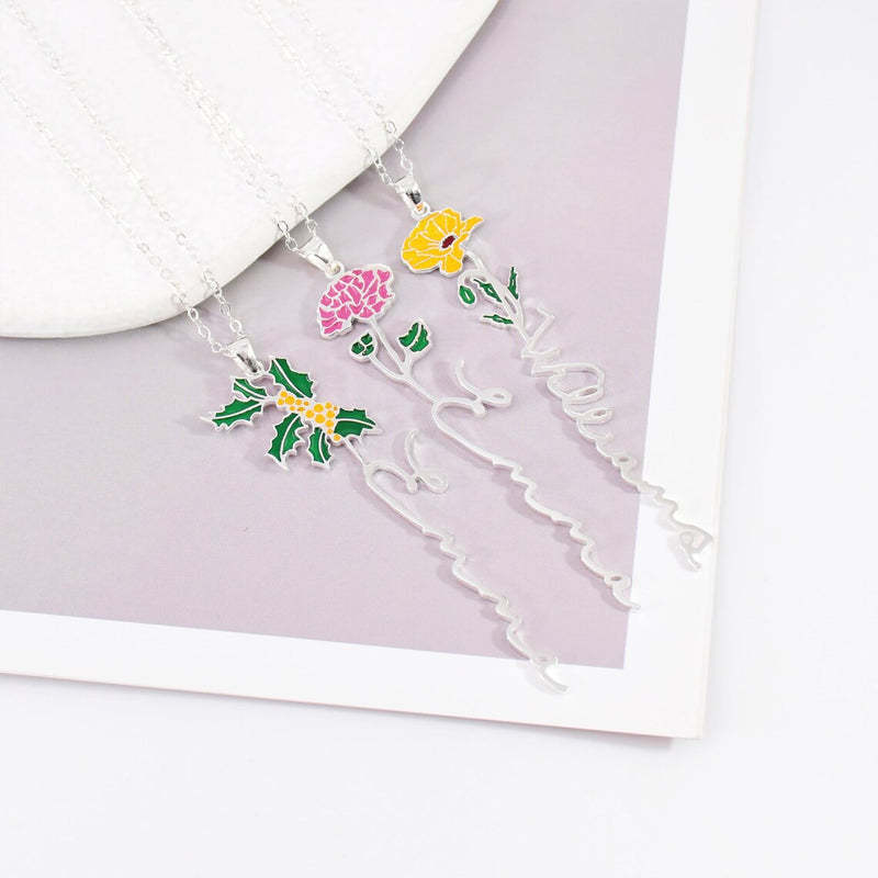 Personalized Name And Birthday Flower Necklace
