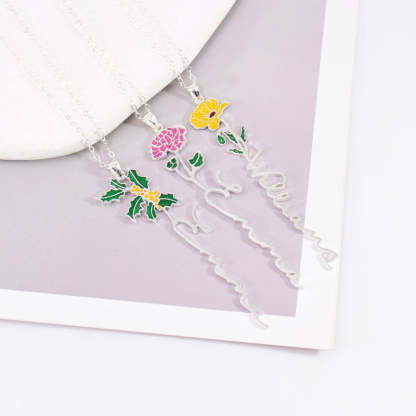 Personalized Name And Birthday Flower Necklace