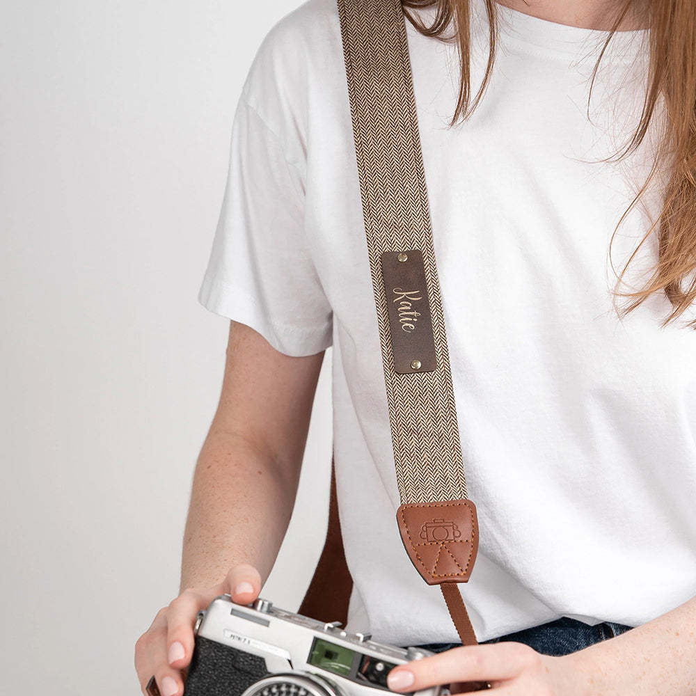 Personalisiertes handgefertigtes Leder Patch Kameraband