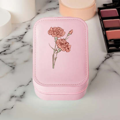 Personalisierte tragbare Make-up-Box und Schmuckschatulle mit Geburtsblumen