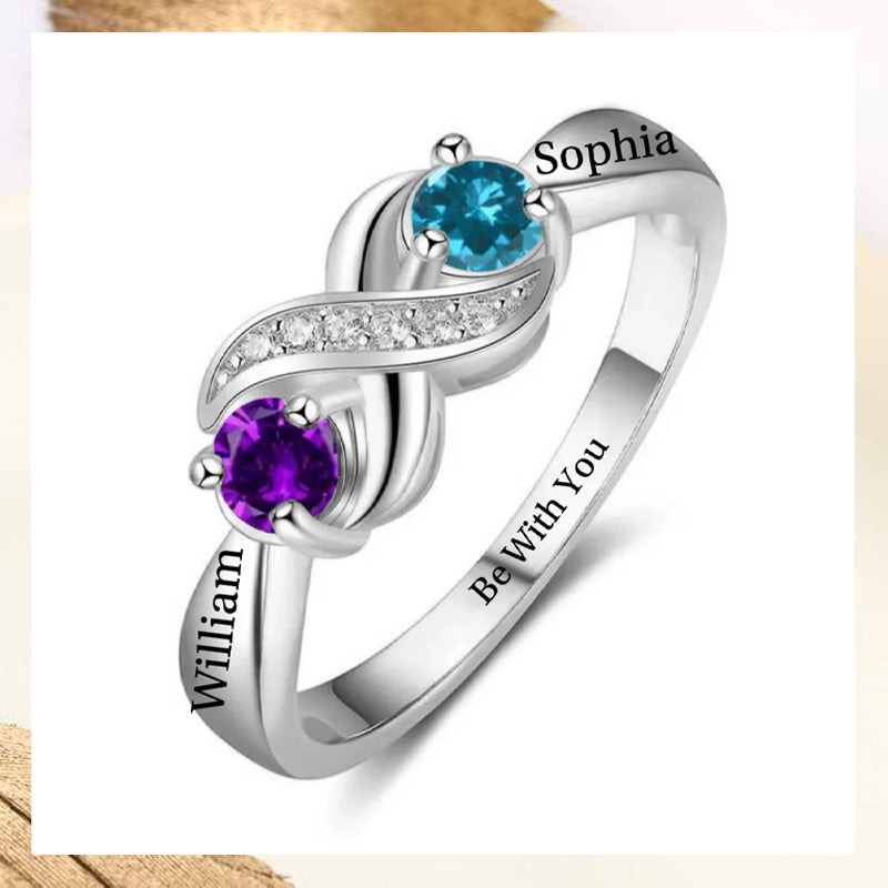 Bague De Naissance Personnalisée Pour Couple Avec Pierre De Naissance Infinie