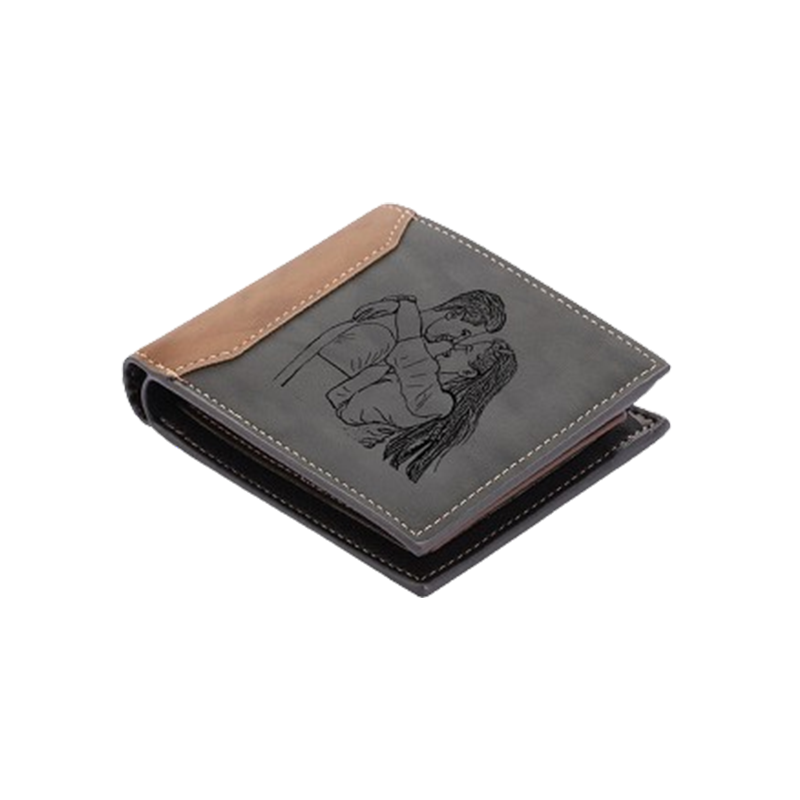 Personalisiertes Herren Portemonnaie, Portemonnaie aus PU-Leder mit individueller Bild- und Textgravur, Valentinstag, Jubiläumsgeschenk