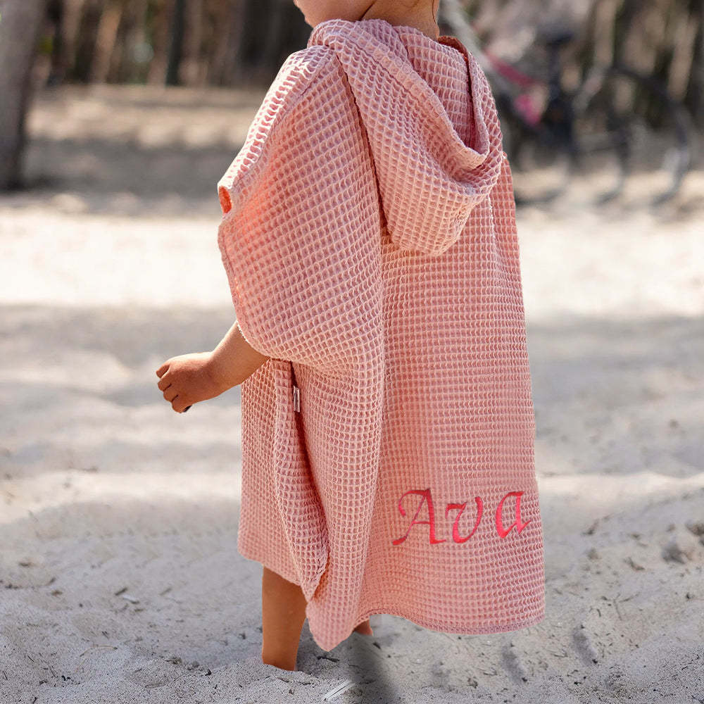 Personalized Embroidery Kids Waffle Bathrobe Cape - Suitable For Children Aged 2-7