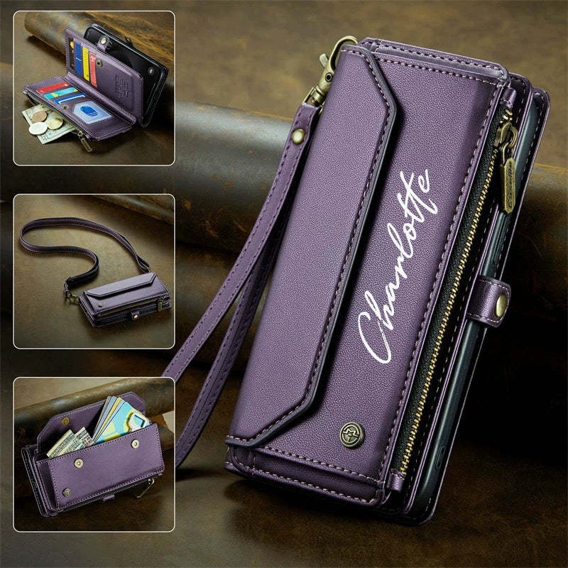 Personalisierter Briefkartenhalter Reißverschluss Portemonnaie Crossbody Handyhülle - Für iPhone und Samsung